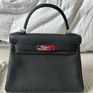 Inspired Kelly Black Leather Handbag